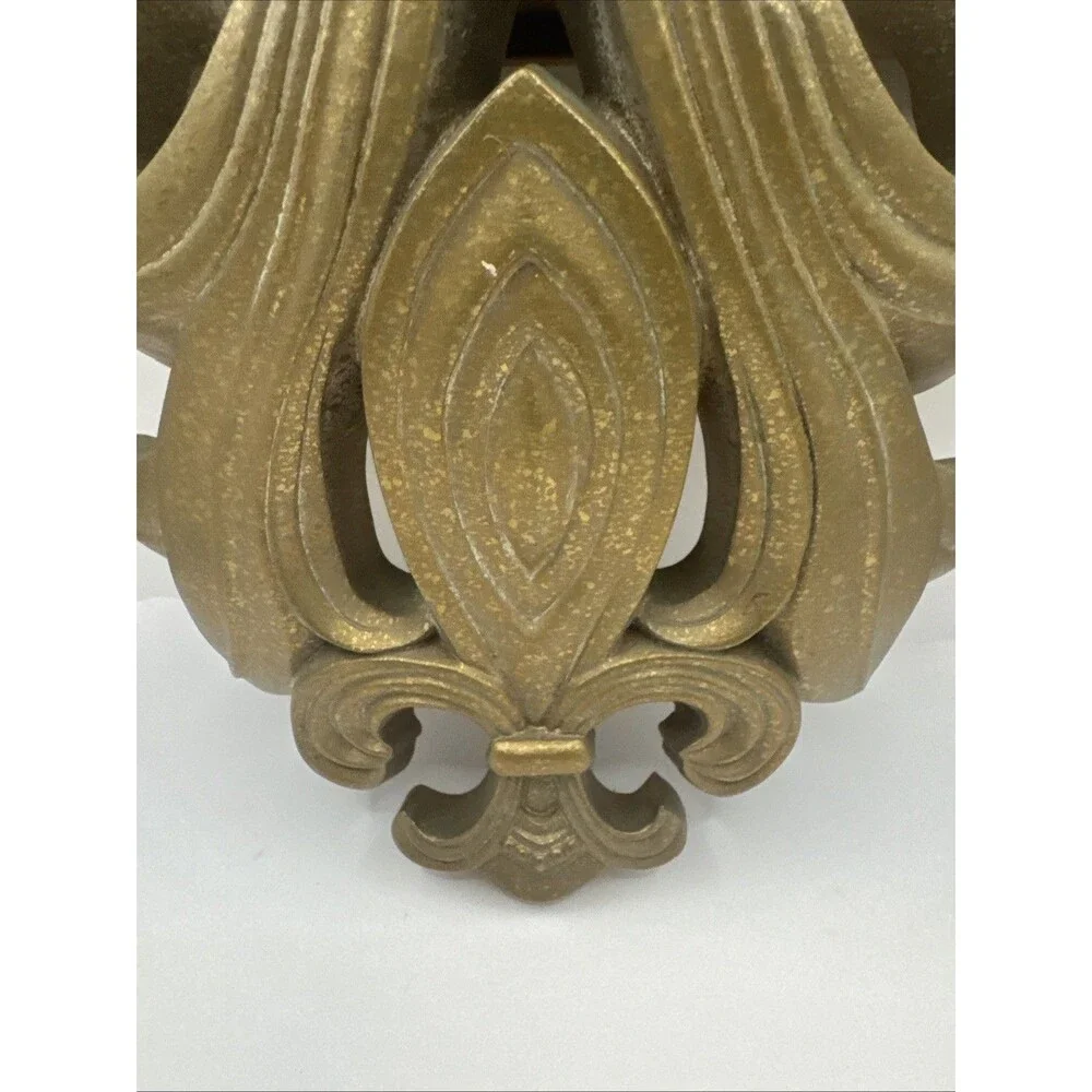 VTG Hollywood Regency Ornate Gold Fleur de lis  Scroll Wall Shelves  Sconces